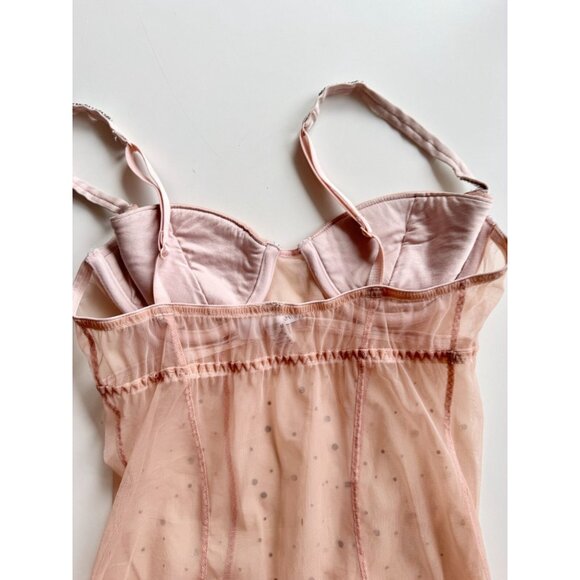 I.D. SARRIERI Light Pink Mesh Swarovski Rhinestone Thong Bodysuit, Size M - Picture 8 of 16